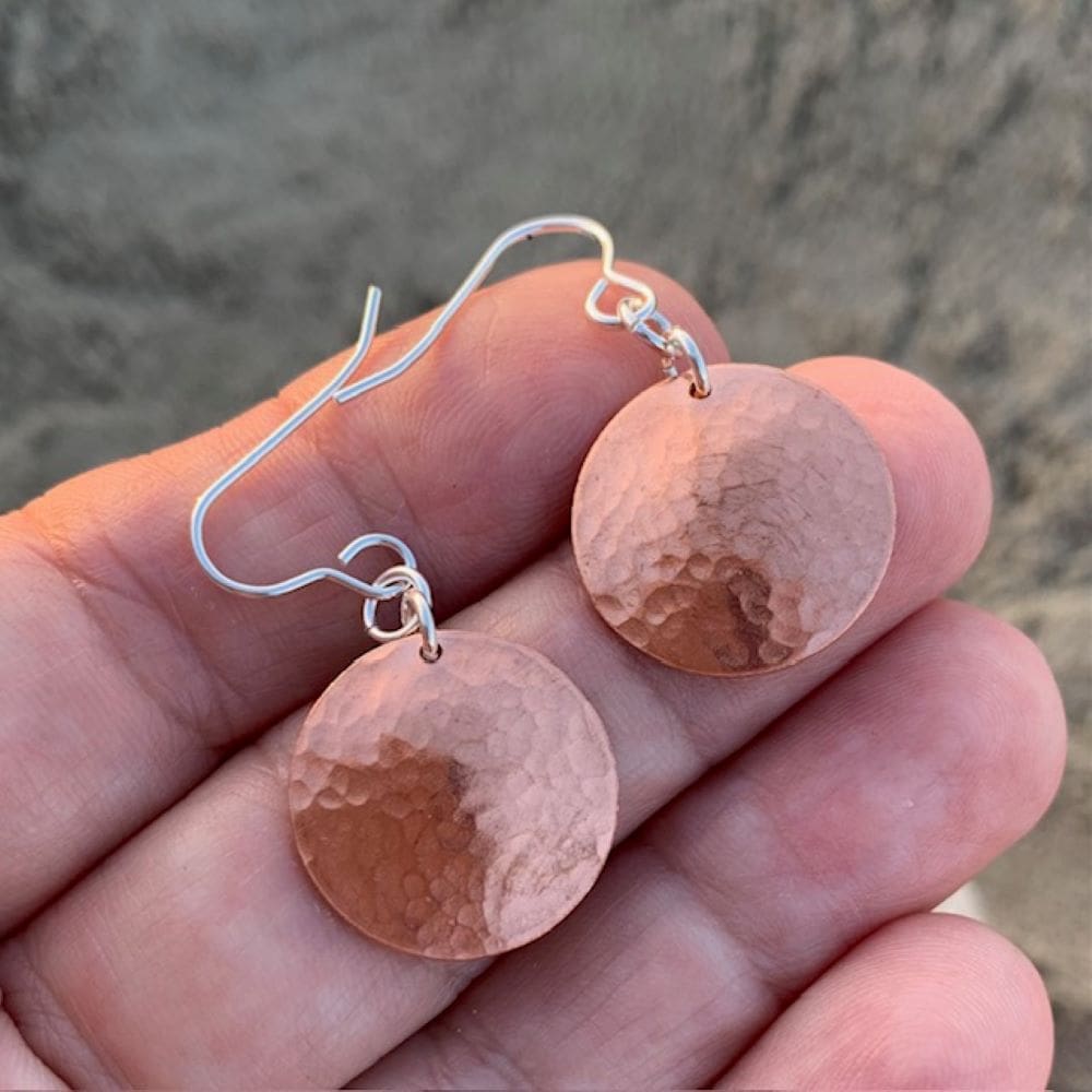 Hammered Copper Dangle Disc Earrings