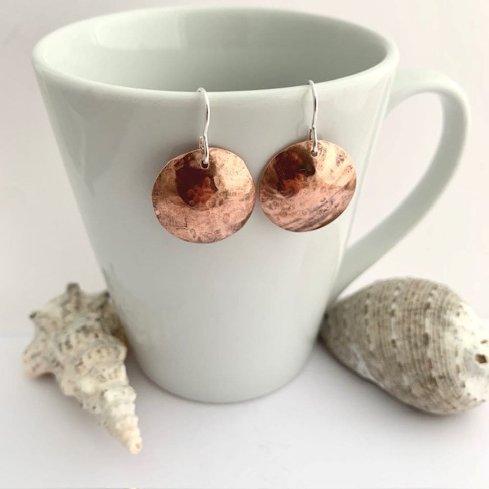 Hammered Copper Disc Earrings