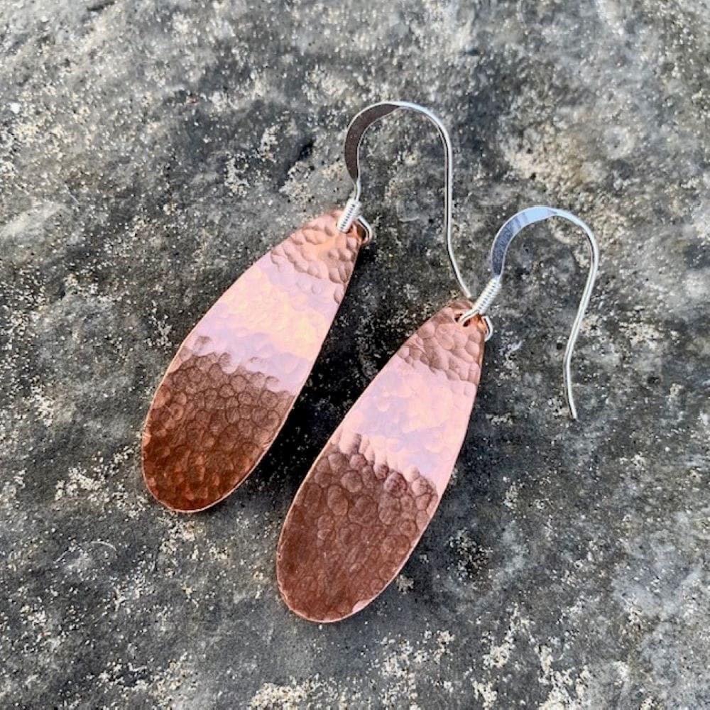 Hammered Copper Tear-Drop Dangle Earrings