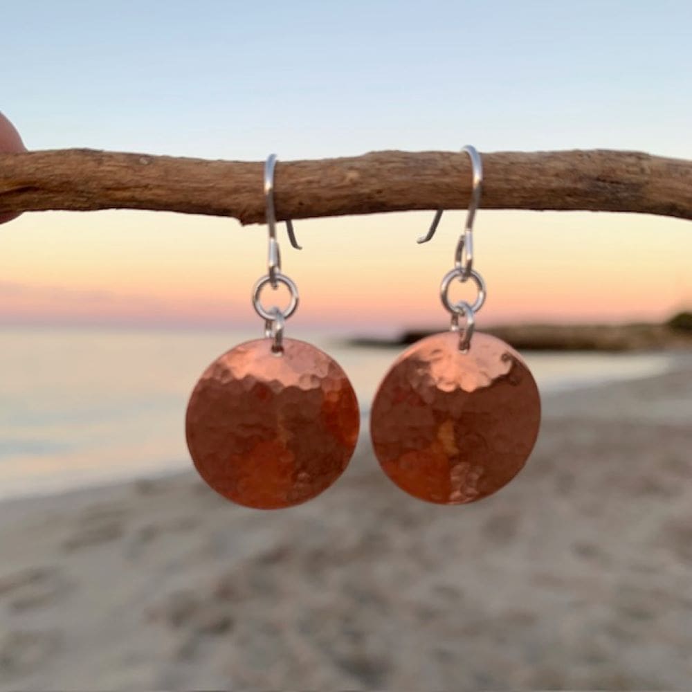 Hammered Dangly Copper Circle Earrings