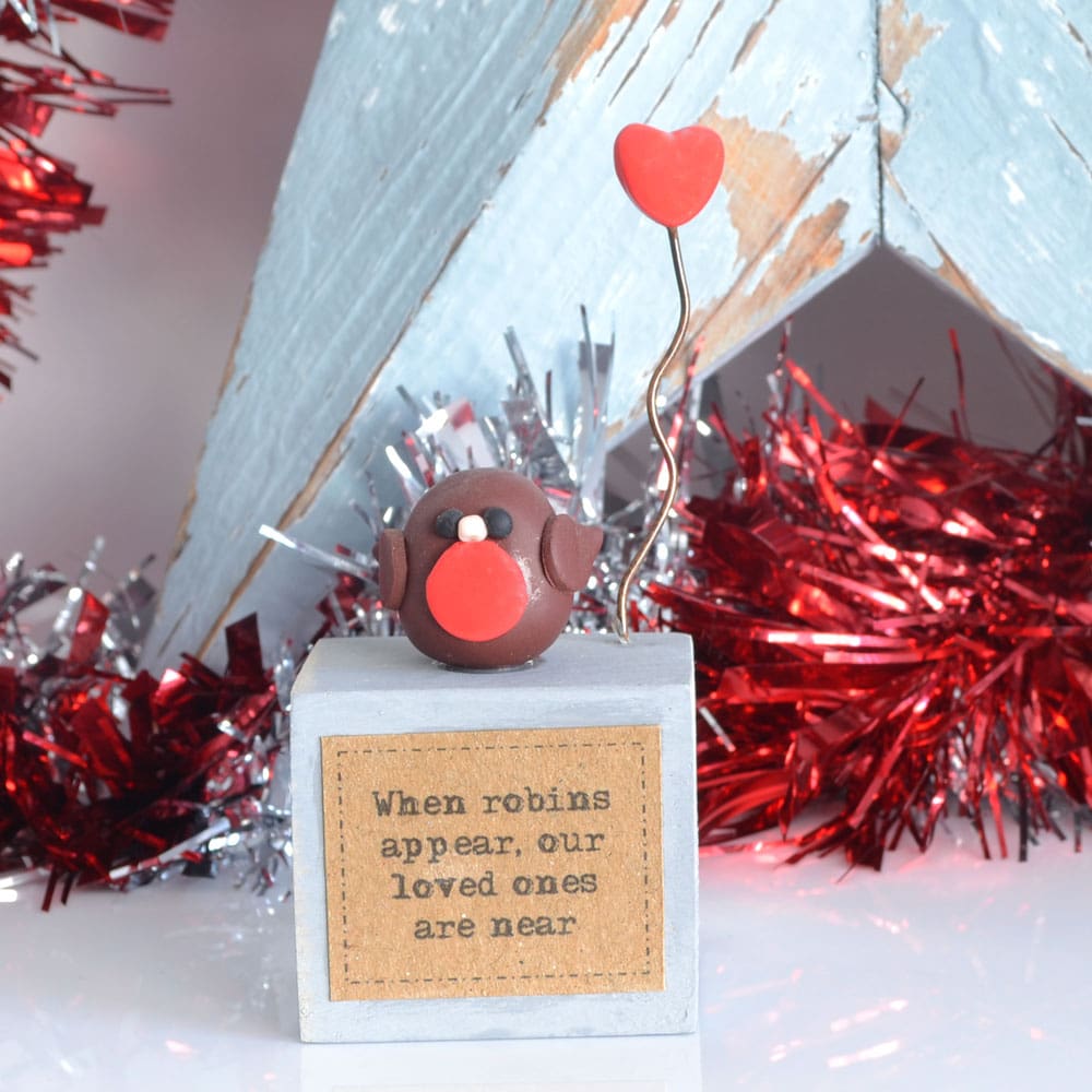 When Robins appear our loved ones are near handmade robin and heart Christmas decoration.