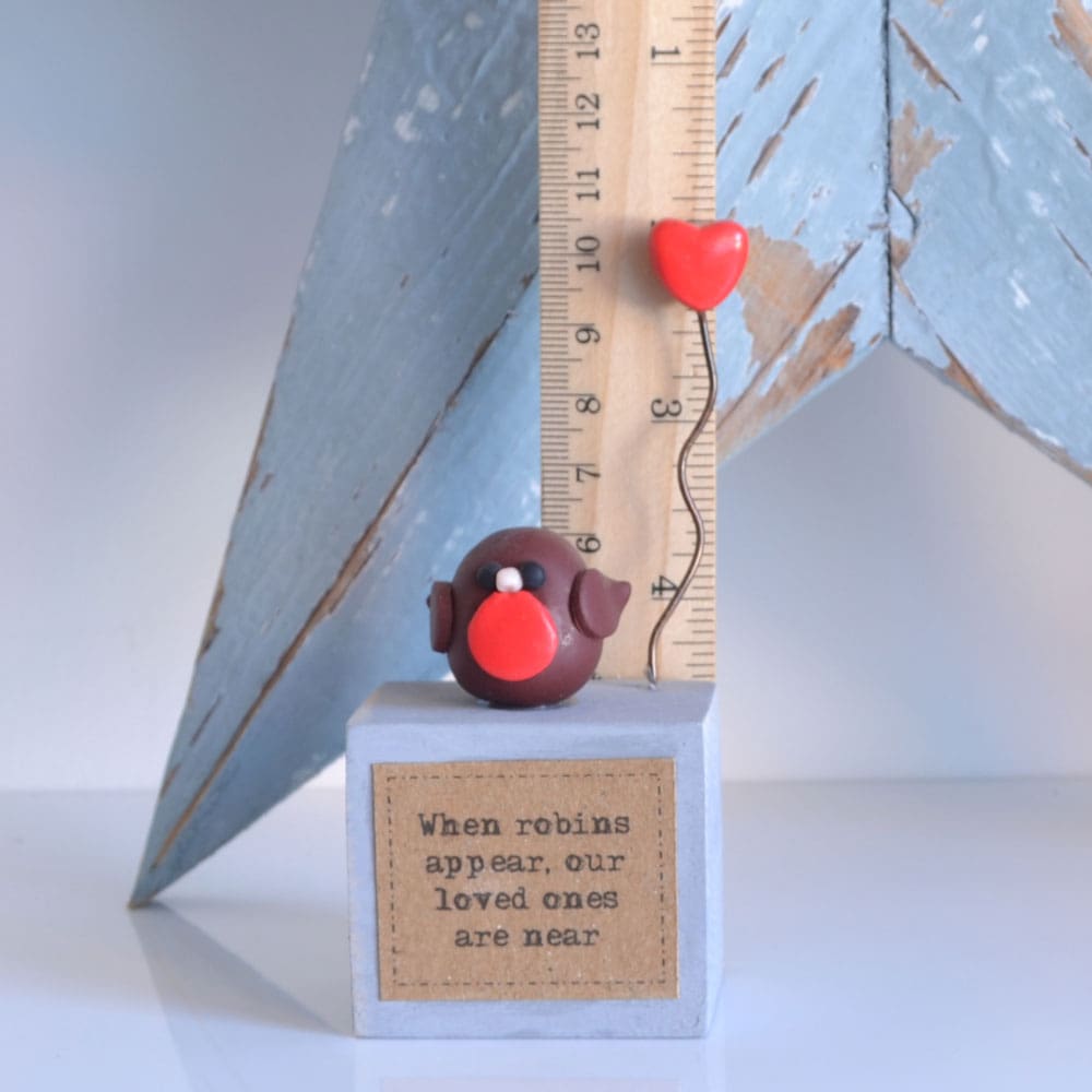 When Robins appear our loved ones are near handmade robin and heart Christmas decoration.