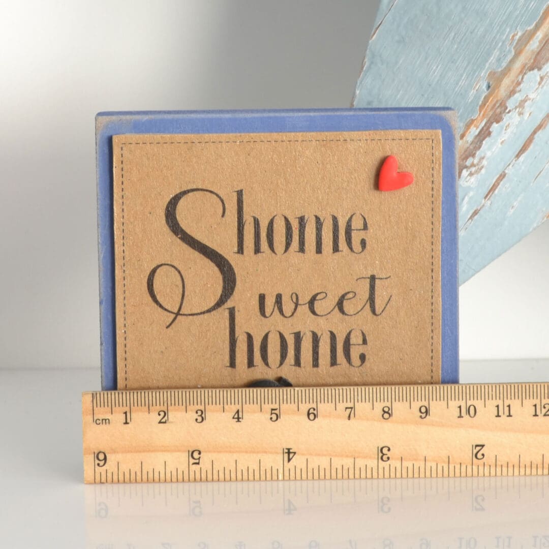 Blue handmade wood home sweet home freestanding sign