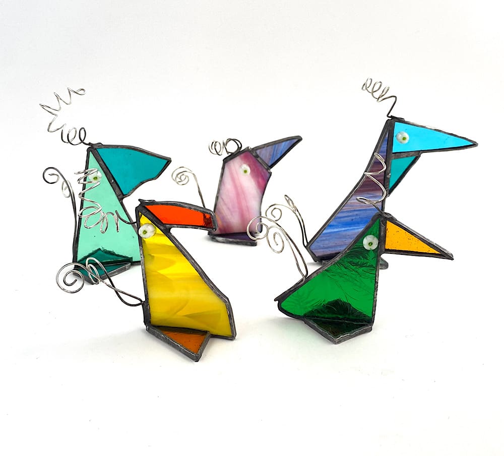 Quirky stained glass birds