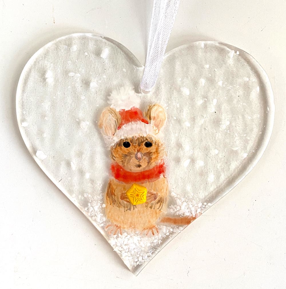 Hand painted Christmas mouse heart