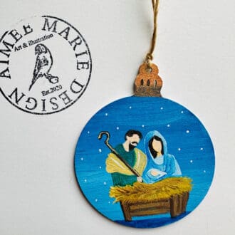 Jesus Mary Joseph nativity scene Christmas bauble