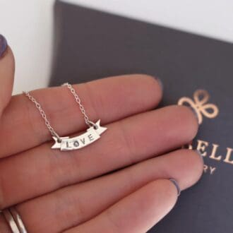 Banner word pendant, Pick your own word, sterling silver