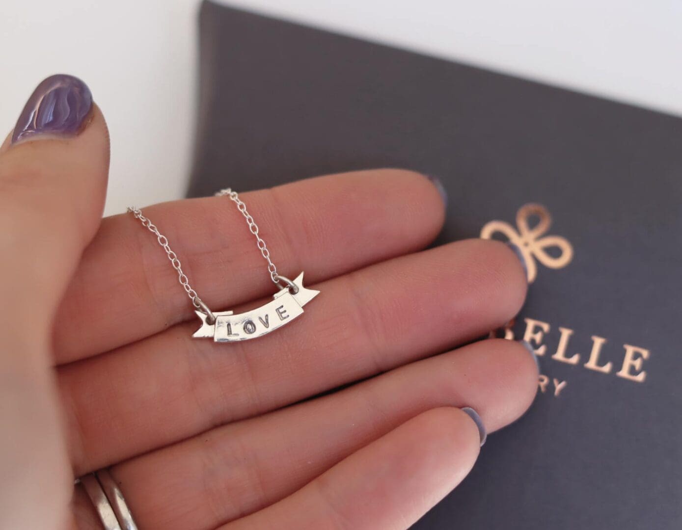 Banner word pendant, Pick your own word, sterling silver