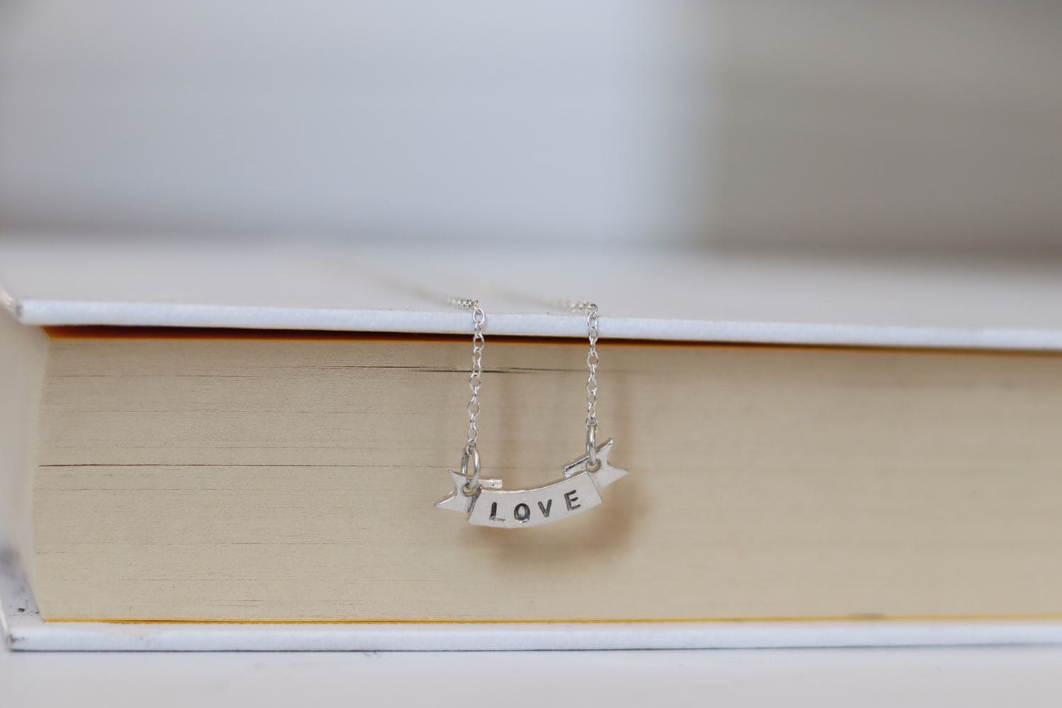 Banner word pendant, Pick your own word, sterling silver