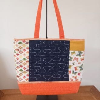 Orange and Gold Sashiko Tote Bag