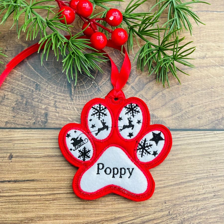 Pet Paw Felt Christmas Hanging Decoration Personalised Gift Poppy