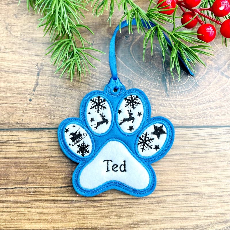 Pet Paw Felt Christmas Hanging Decoration Personalised Gift Ted