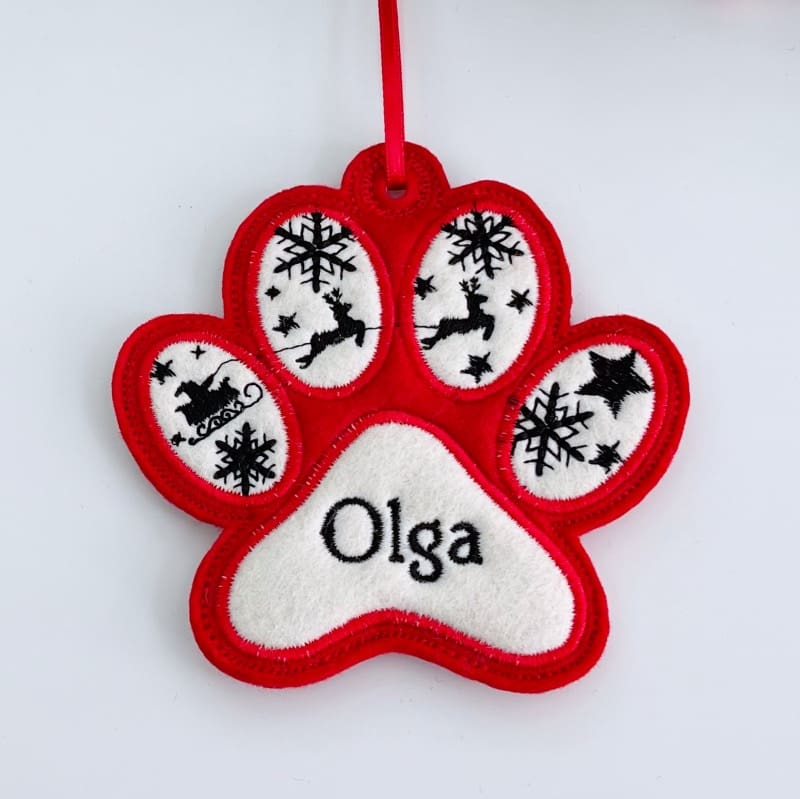 Pet Paw Felt Christmas Hanging Decoration Personalised Gifts Olga