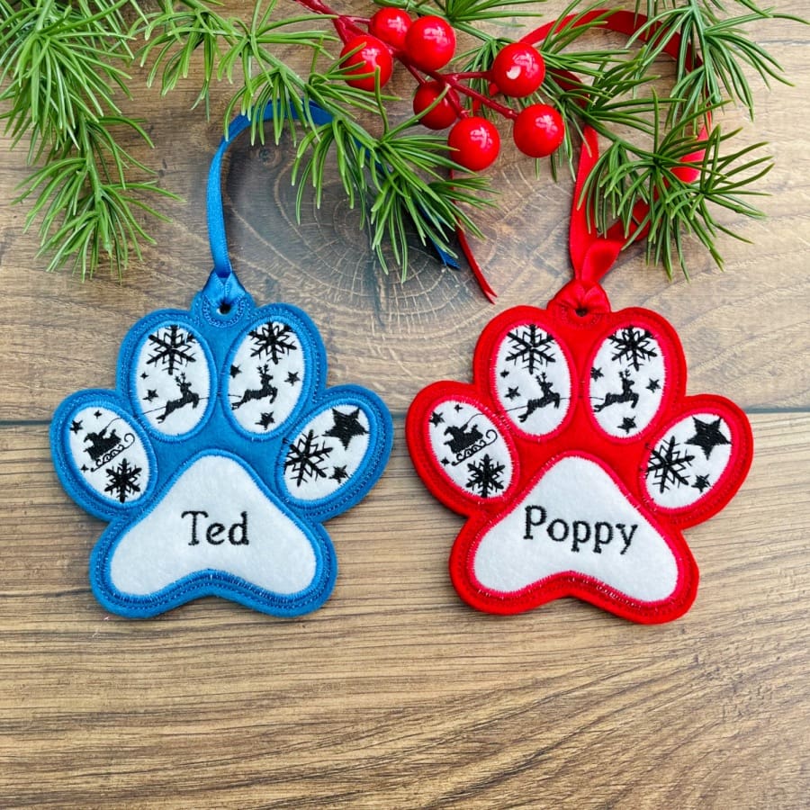 Pet Paw Felt Christmas Hanging Decoration Personalised Gifts