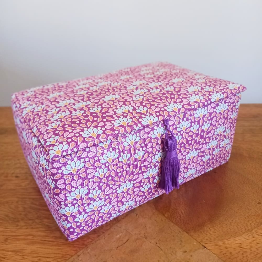 Pink floral fabric covered trinket box