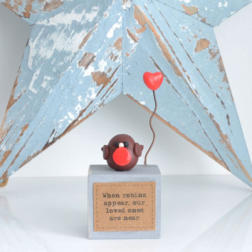 When Robins appear our loved ones are near handmade robin and heart Christmas decoration.