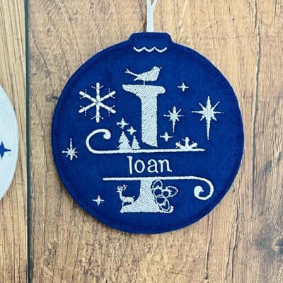 Split Initial Christmas Bauble Blue & White