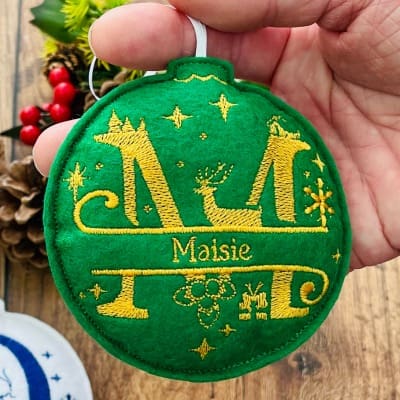 Split Initial Christmas Bauble Green & Gold