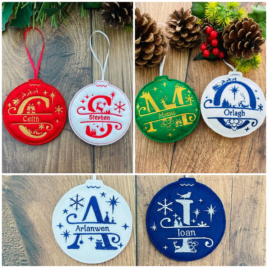 Split Initial Christmas Bauble Hanging Decoration Collage