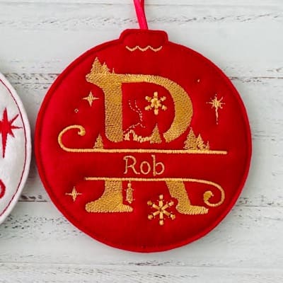 Split Initial Christmas Bauble Red & Gold