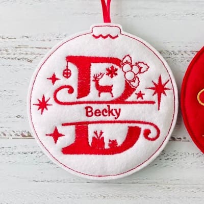 Split Initial Christmas Bauble White & Red