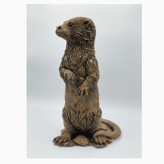 Realistic Standing Otter Sculpture hand made in rusted cold-cast Iron by sculptor, Kirsty Armstrong