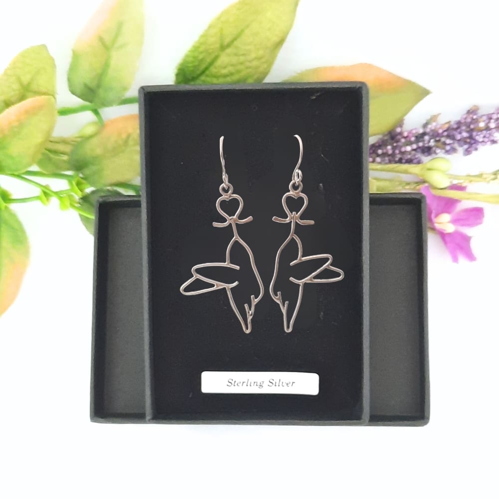 Sterling silver hummingbird and bleeding heart flower earrings.