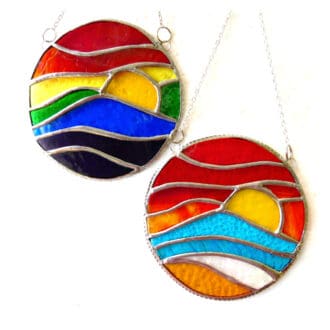 sunset beach rainbow waves stained glass suncatcher handmade joysofglass