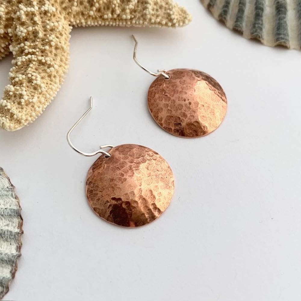 Textured Copper Dangle Circle Earrings