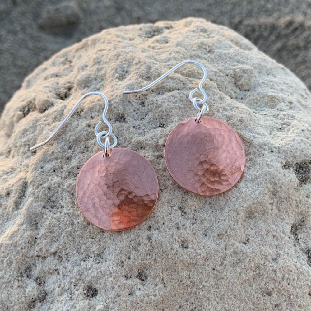 Textured Dangle Copper Disc Earrings