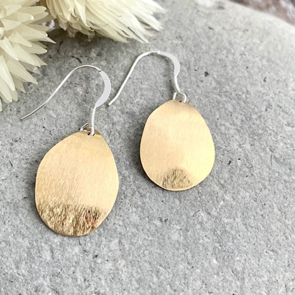 Textured Dangly Oval Brass Earrings