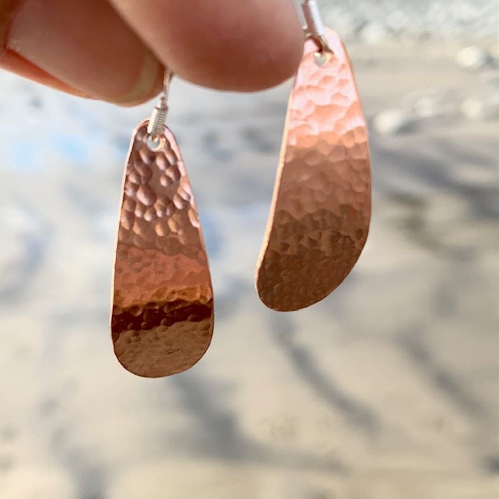 Textured Tear Drop Dangle Copper Earrings