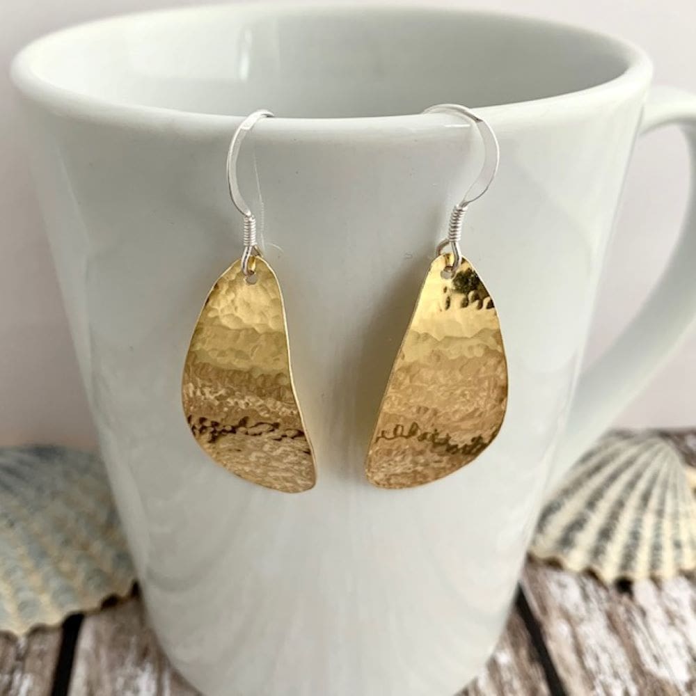 Textured Teardrop Brass Dangle Earrings