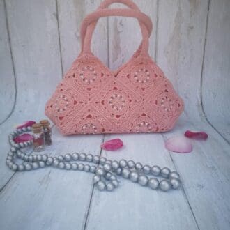 Salmon colour crochet bag