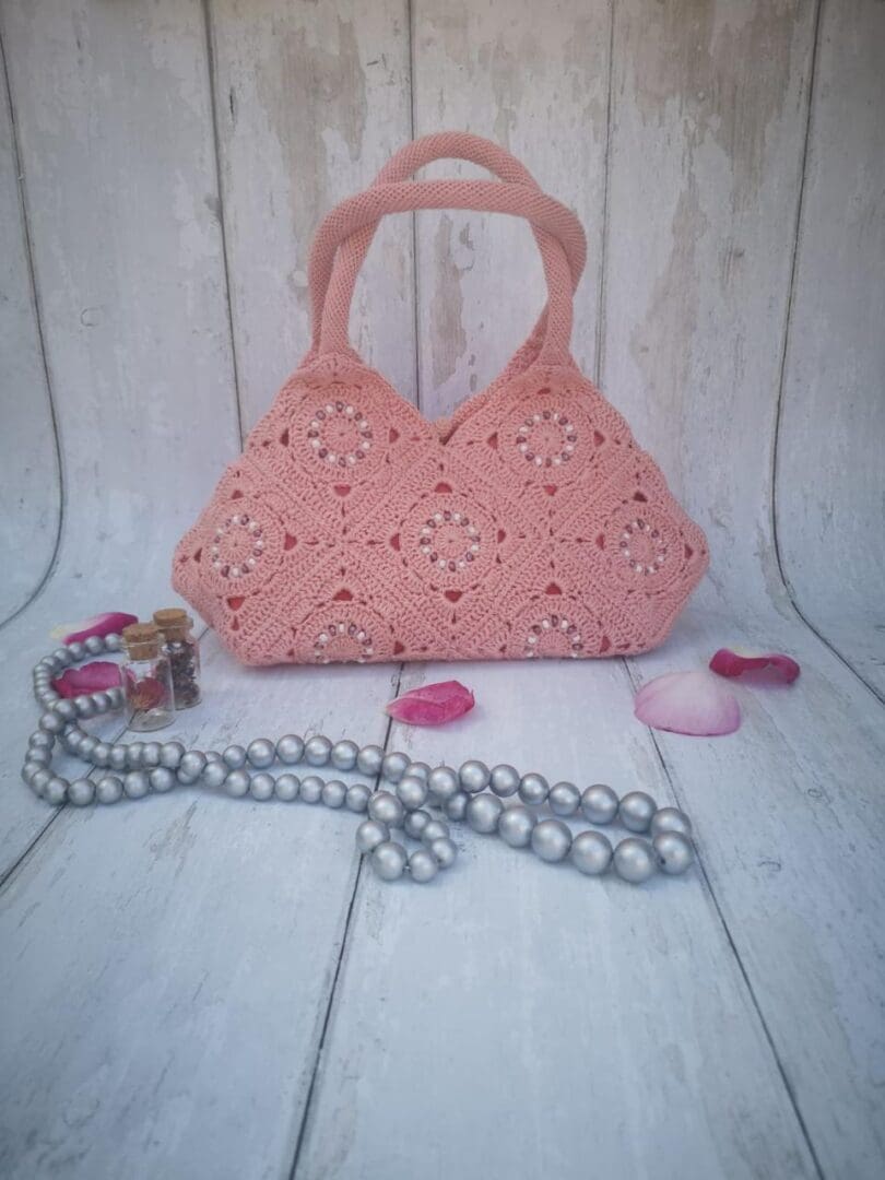 Salmon colour crochet bag