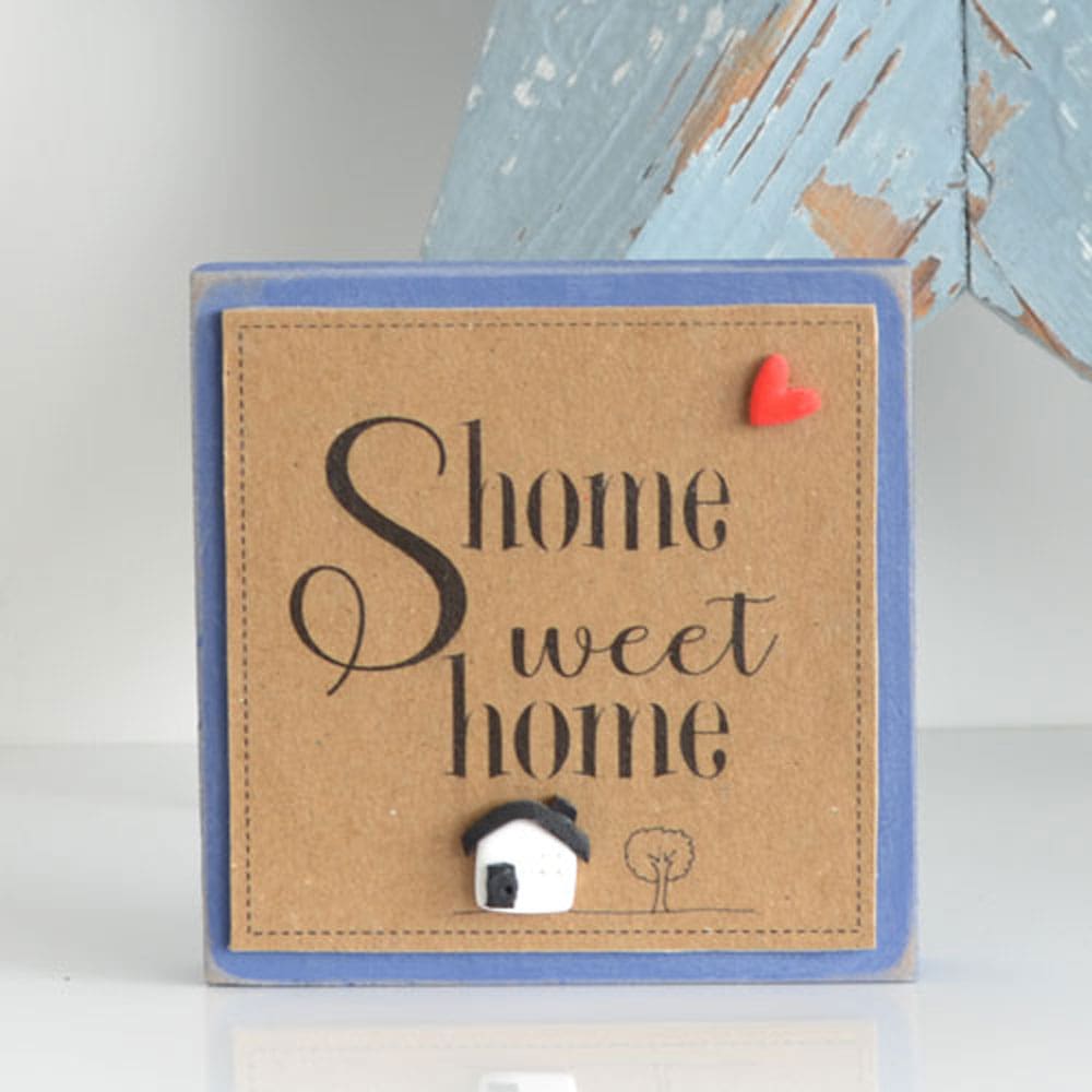 Blue handmade wood home sweet home freestanding sign