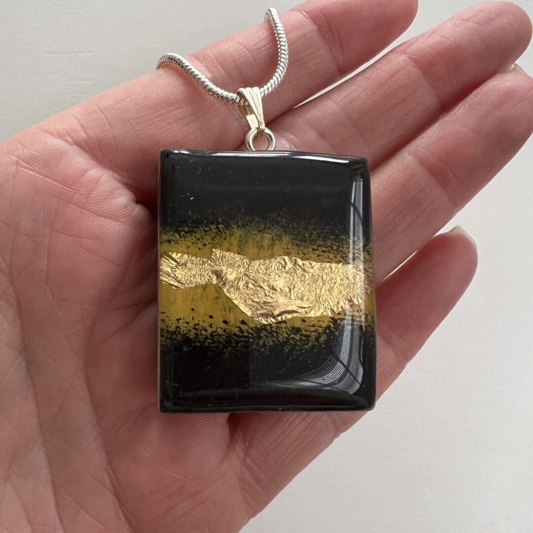 black and gold sqaure wooden pendant necklace