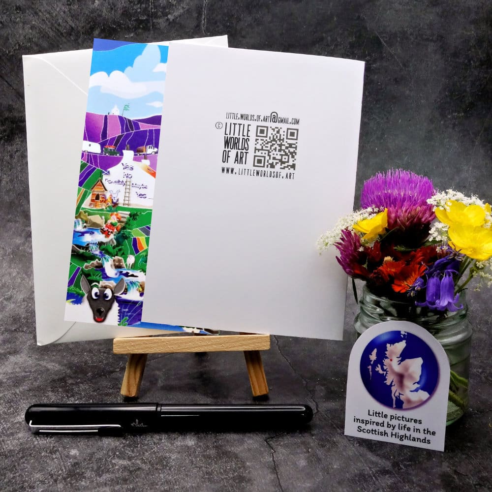 Image showing the back of Just Go With The Flock card and envelope (portrait format).