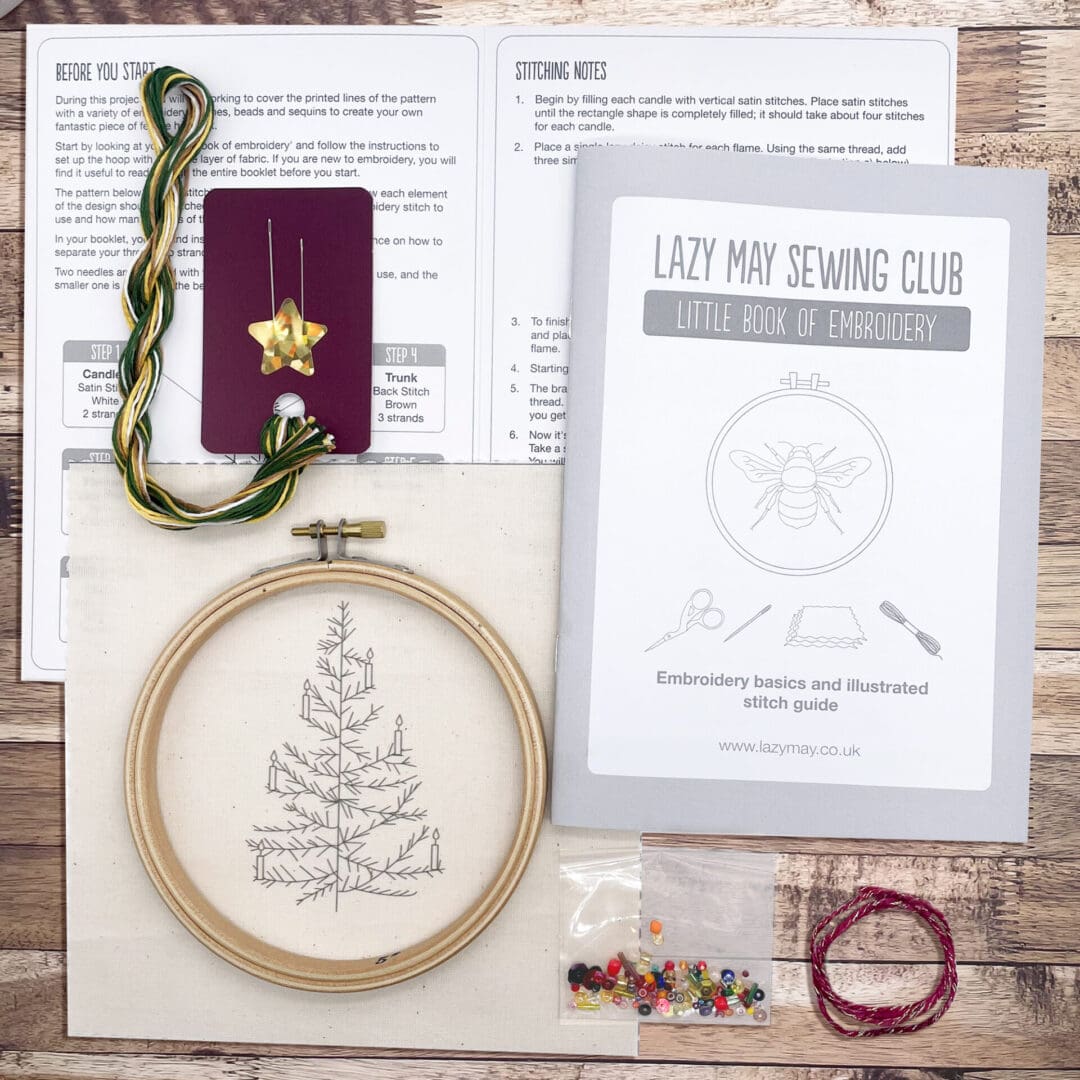 content of Christmas tree embroidery kit