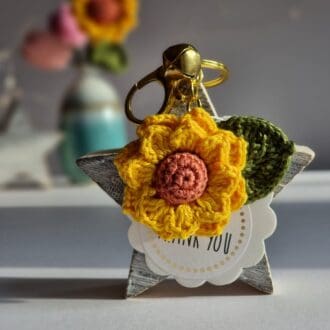 Gift handmade crochet sunflower keyring charm