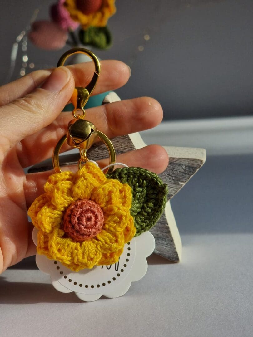 Crochet sunflower keyring