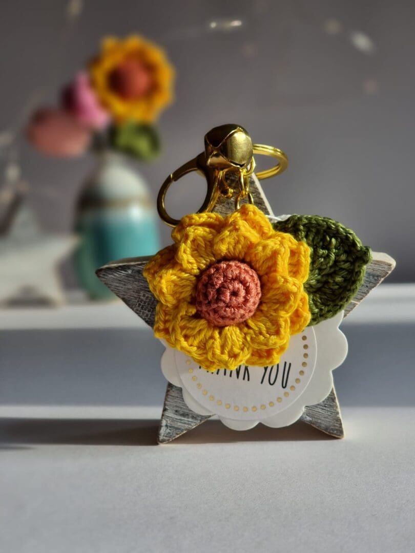 Gift handmade crochet sunflower keyring charm