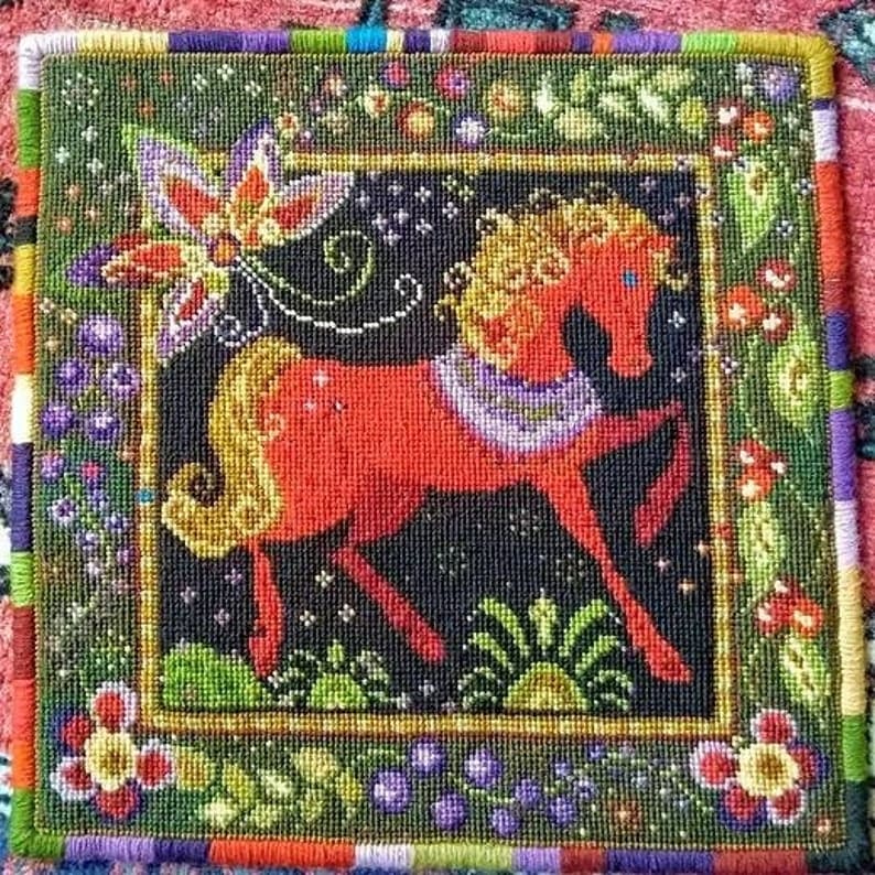 Loshadka Russian Folk Art Horse Tapestry Kit, Animal Fayre Designer Tapestry Kits 1