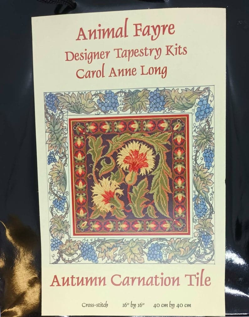 Autumn Carnation Tile Tapestry Kit Animal Fayre Designer Tapestry Kits 3