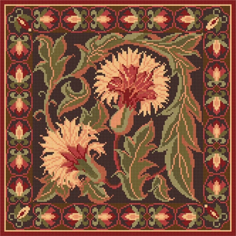 Autumn Carnation Tile Tapestry Kit Animal Fayre Designer Tapestry Kits