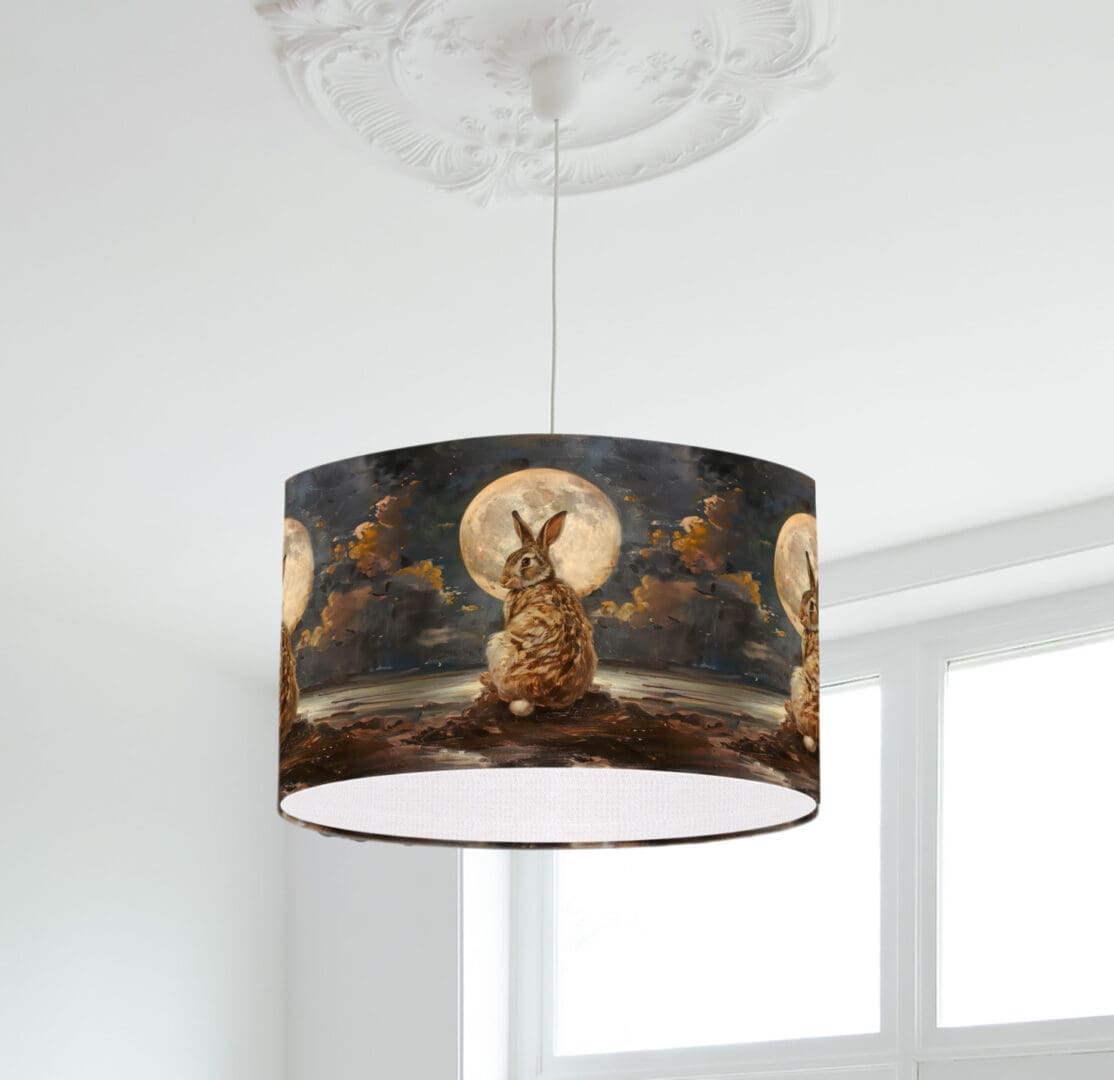 trendy lampshade with beautiful hare moonlight illustration lighting interior design table lampshade standard lampshade