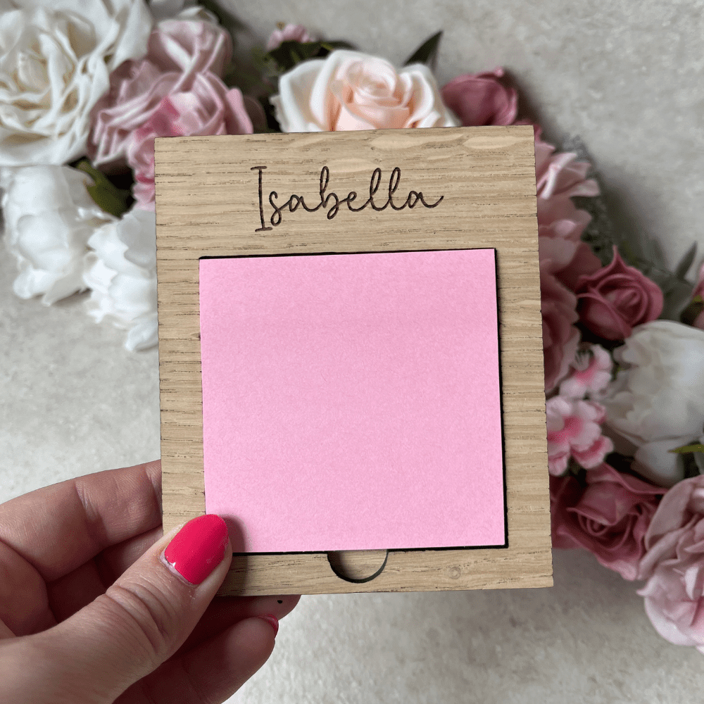 personalised pink post it note holder