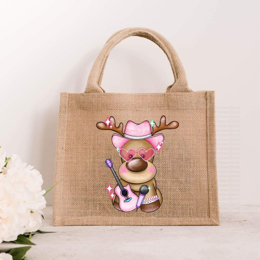 pop star reindeer christmas jute bag 1