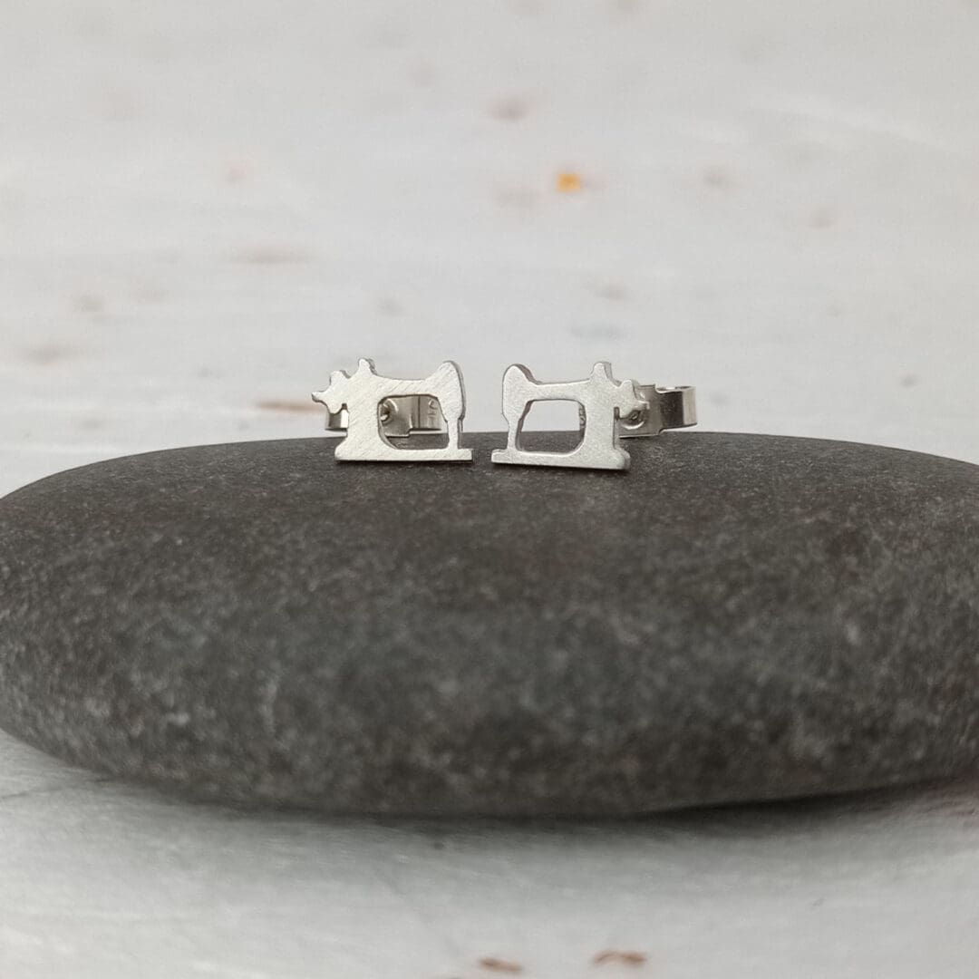 handmade sterling silver sewing machine stud earrings