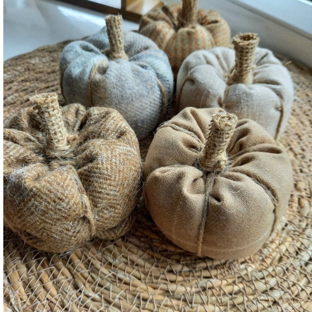 group of fabric pumkins